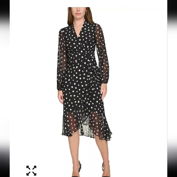 Tommy Hilfiger Dresses & Skirts - Tommy Hilfiger Polka Dot Faux-Wrap Dress Sz 6 Long Sleeves Sheer Strecty